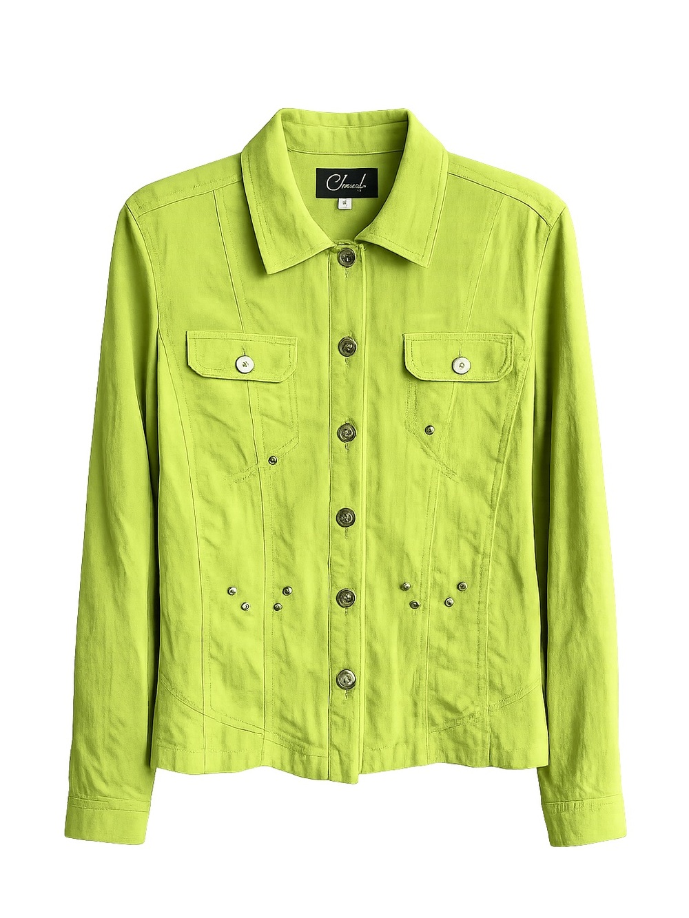 Click Collection Vintage Lime Green Linen Blazer Jacket with Studs Size M